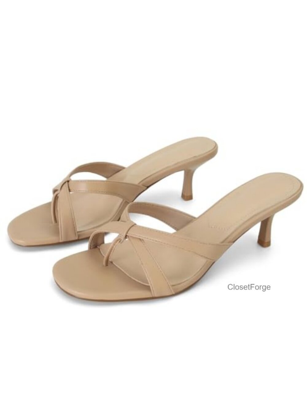 Women's Kitten Heel Strappy Sandals Faux Leather Mule Heels